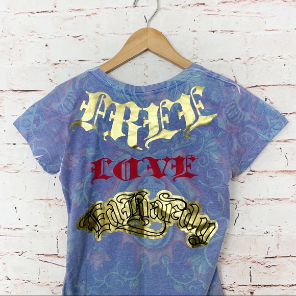 Ed Hardy Love Patch Peace Heart Y2K T-shirt - Picture 7 of 7